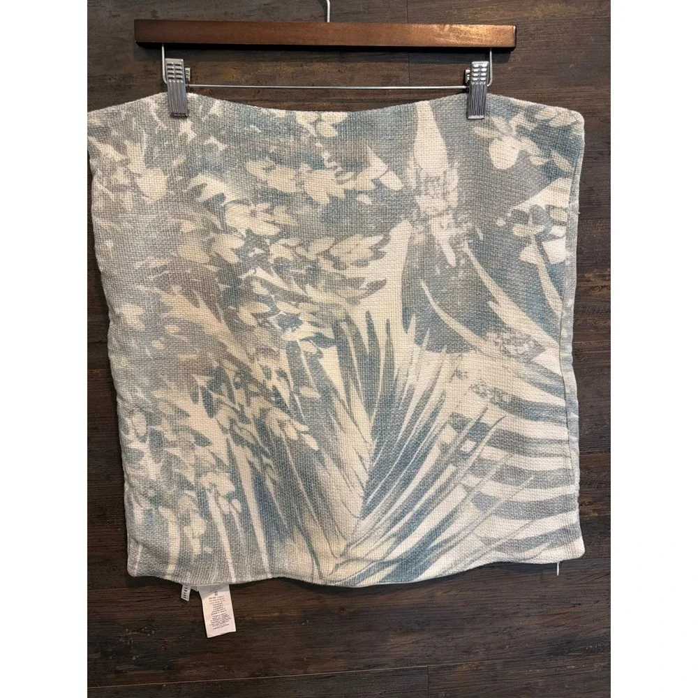 Pottery Barn Blue Tropical Floral Cotton Linen Pillow Cover 20x20 Coastal Woven